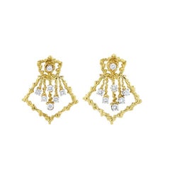 Vintage Hinged Gold and Diamond  Door Knocker Earrings