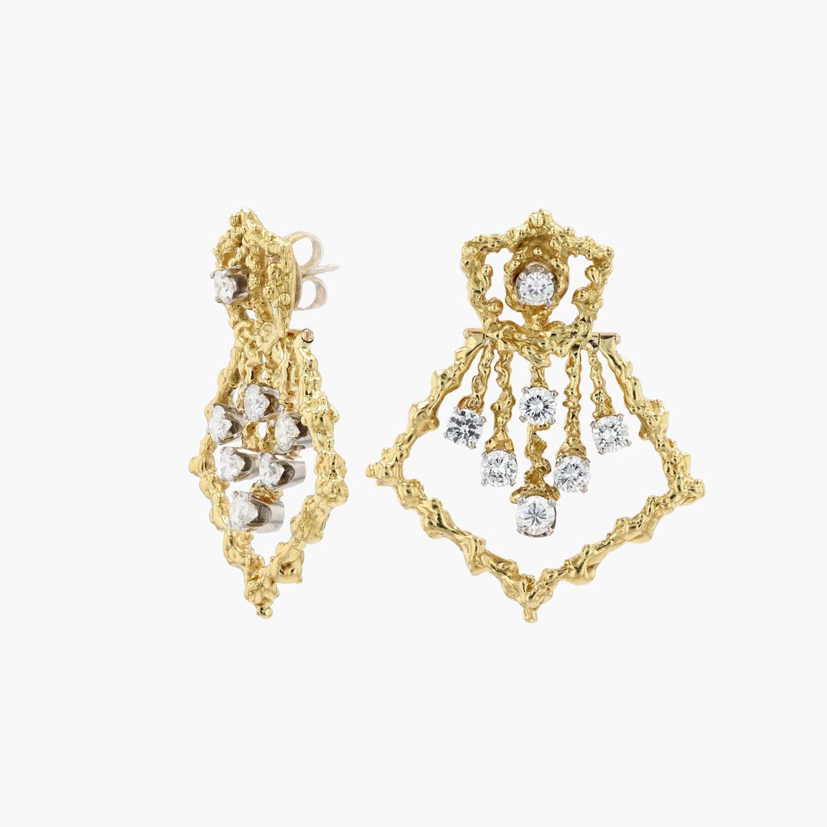 Vintage Scharnier Gold und Diamant  Türklopfer-Ohrringe (Brillantschliff) im Angebot