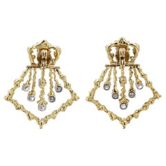 Vintage Hinged Gold and Diamond  Door Knocker Earrings
