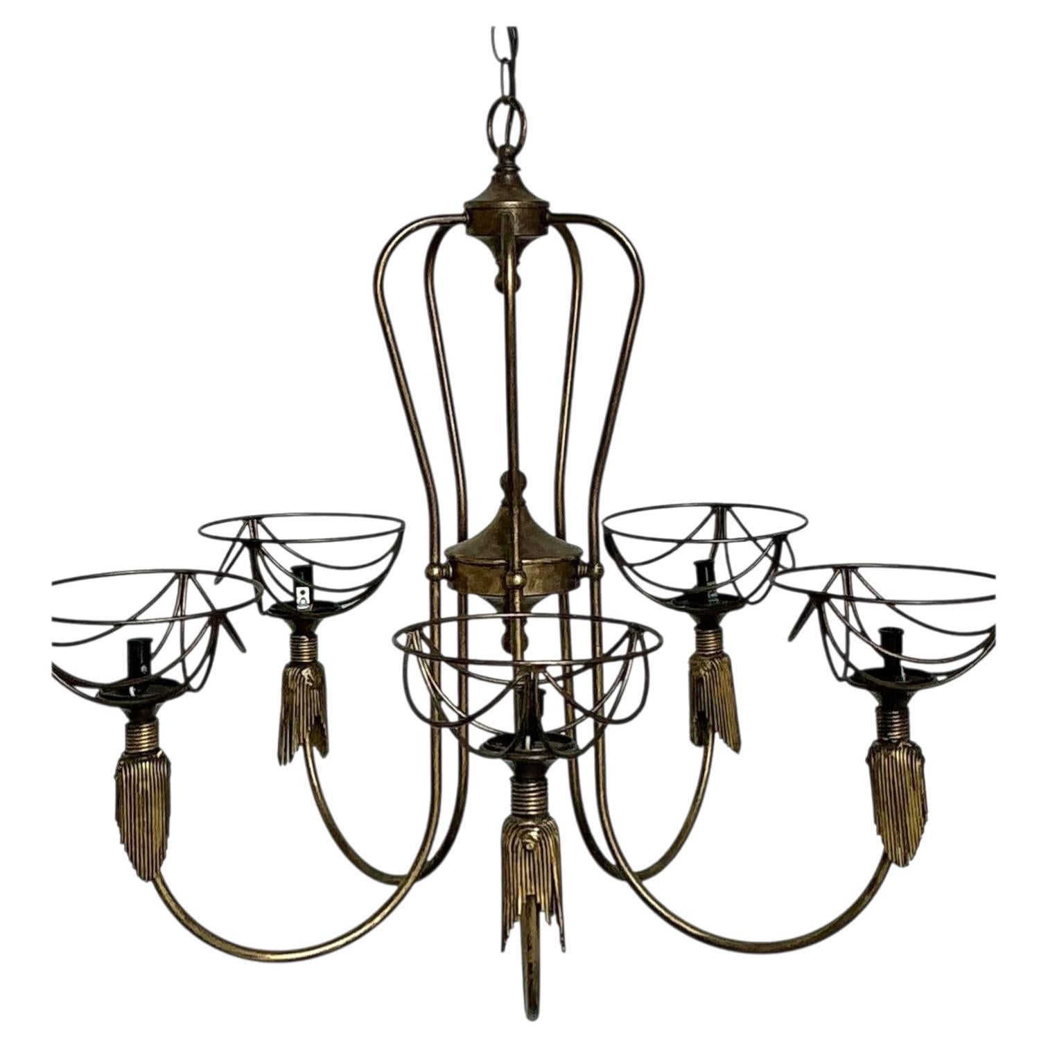 Vintage Hinkley Burnished Brass Tassel Chandelier For Sale