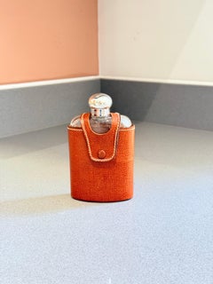 Vintage Hip Flask Leather-Cased Glass with Silver-Tone Mounts, Gentleman’s Trave