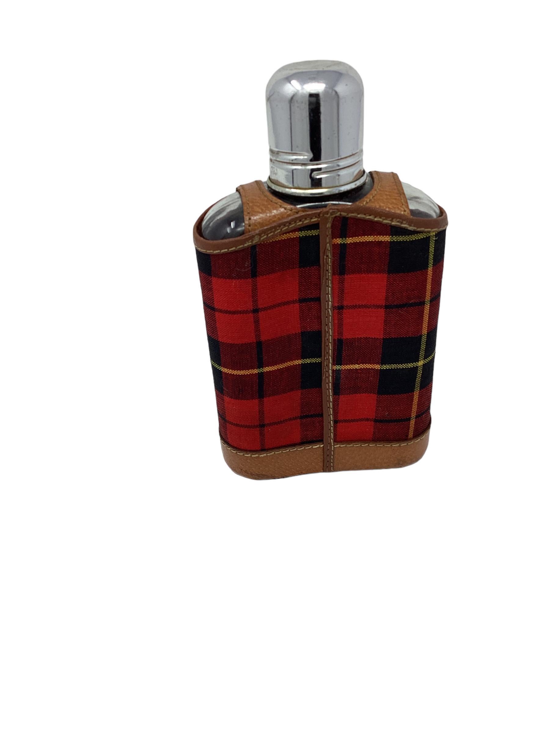 20th Century Vintage Hip Flask with Tartan and Leather Cover  For Sale