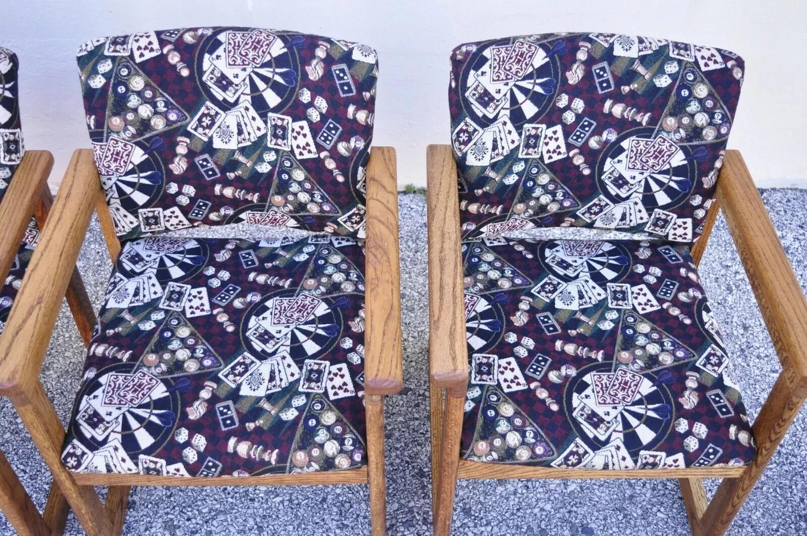 20th Century Vintage Hippopotamus Spectator Casino Billiards Oak Game Arm Chairs - Set of 4 For Sale