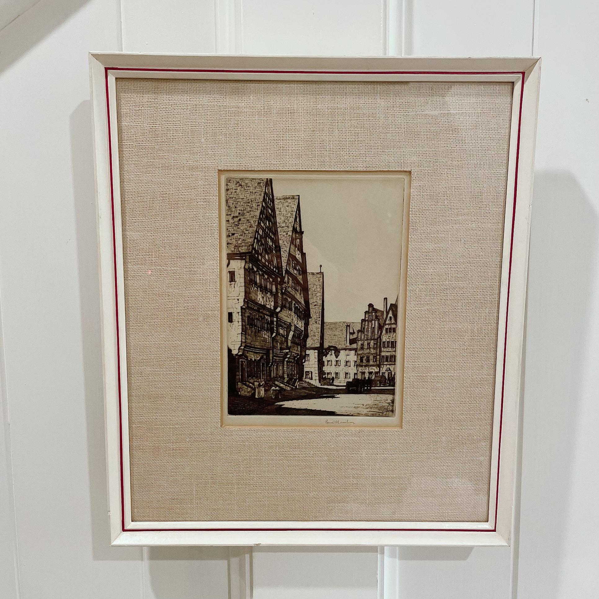 Beautiful & rare complementary collection of 4 Antique Historical etchings in matching frames by 4 different respected artists. 3 etchings signed in pencil. 

1) Titled 