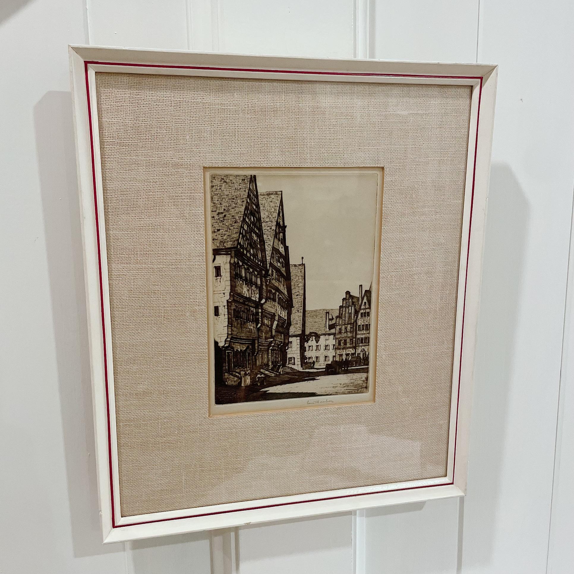 European Vintage Historical Architectural Landscape Etchings - Original Set of 4, Framed  For Sale