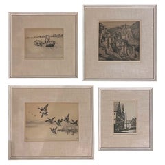 Grabados antiguos de paisajes arquitectónicos - Juego original de 4, enmarcados