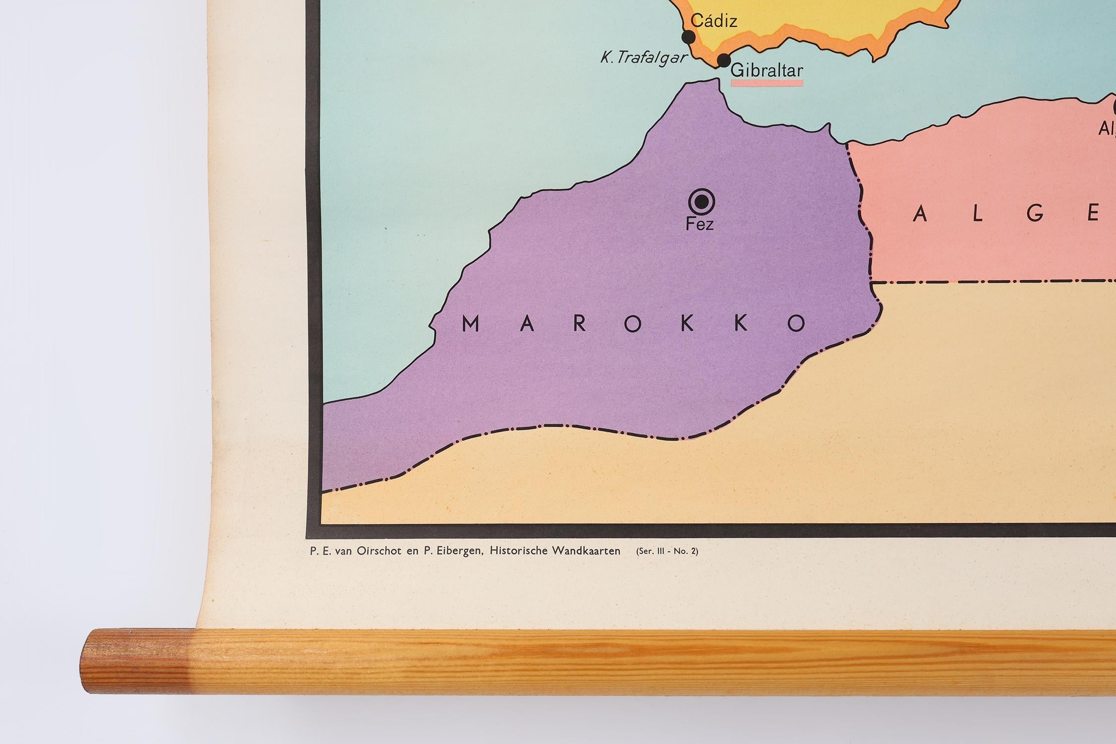 Mid-20th Century Vintage historical wall map of Europe around 1812, Belgium 1950s For Sale