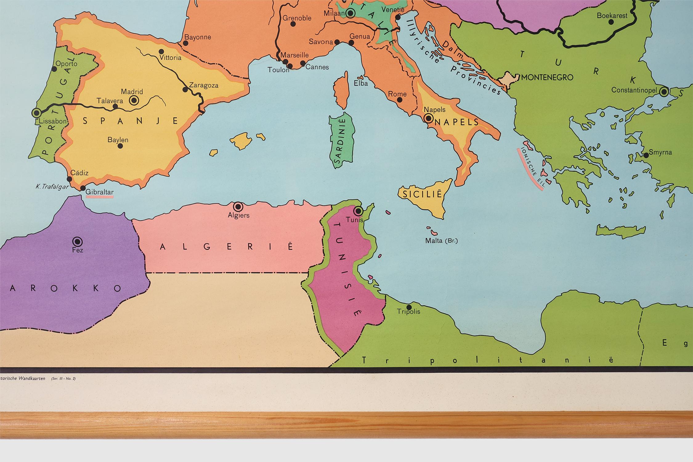 Vintage historical wall map of Europe around 1812, Belgium 1950s For Sale 1