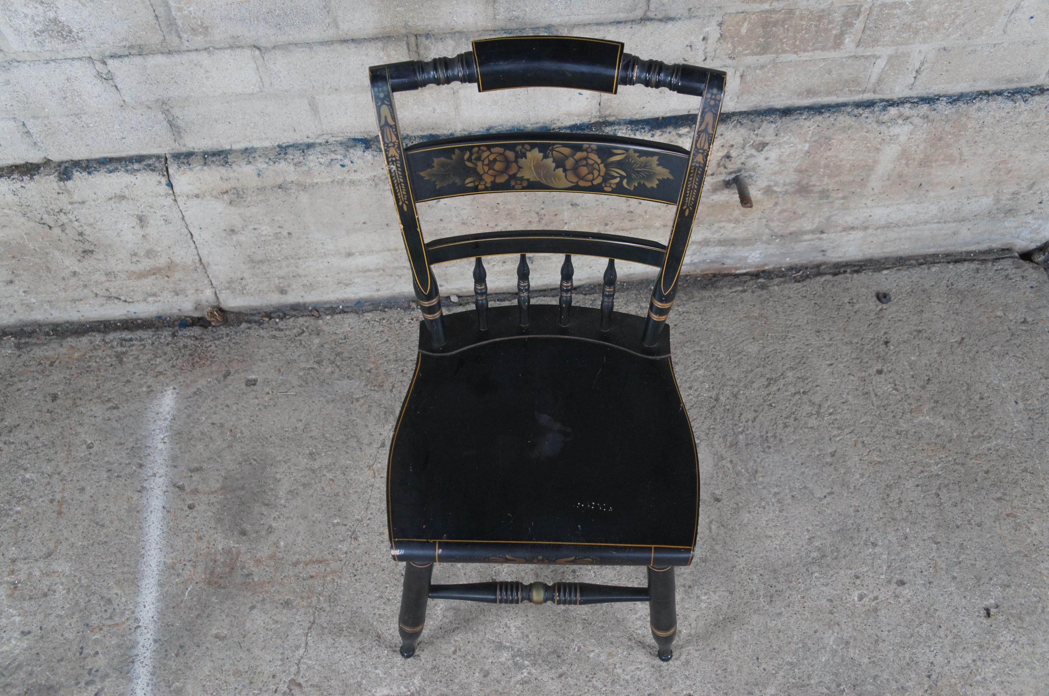 20th Century Vintage Hitchcock Black & Gold Stenciled Windsor Country Farmhouse Side Chair 