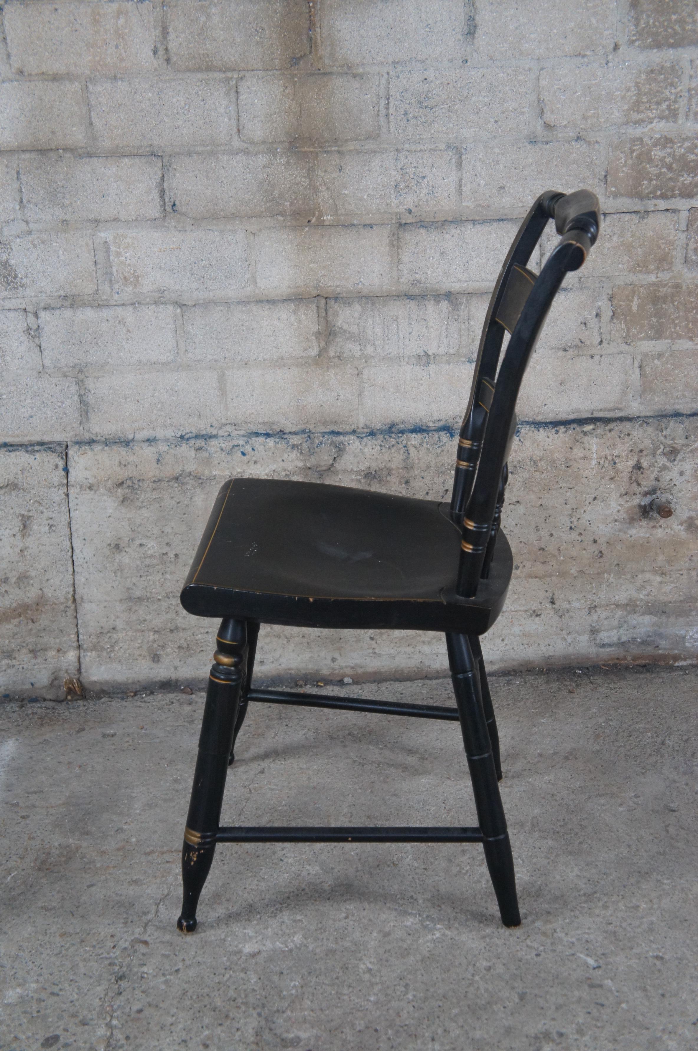Hardwood Vintage Hitchcock Black & Gold Stenciled Windsor Country Farmhouse Side Chair 