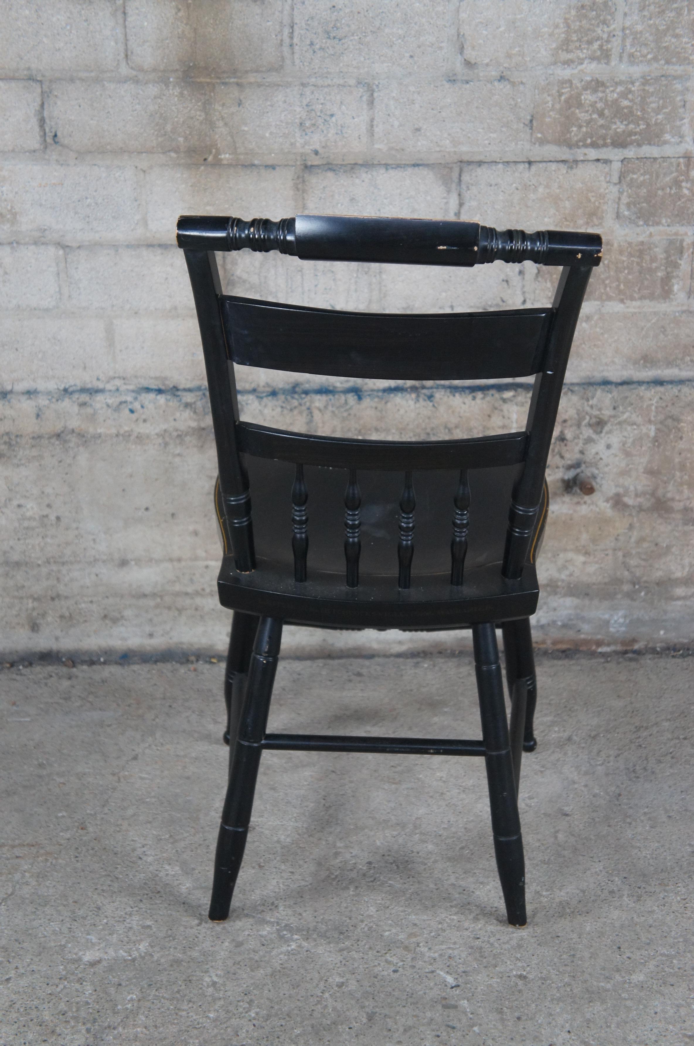 Vintage Hitchcock Black & Gold Stenciled Windsor Country Farmhouse Side Chair  2