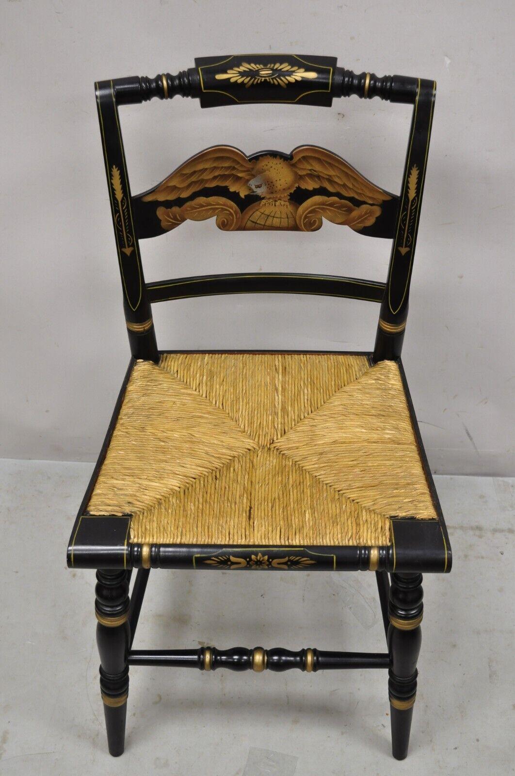 Vintage Hitchcock Black Side Chair with Gold Eagle Rope Cord Seat 3