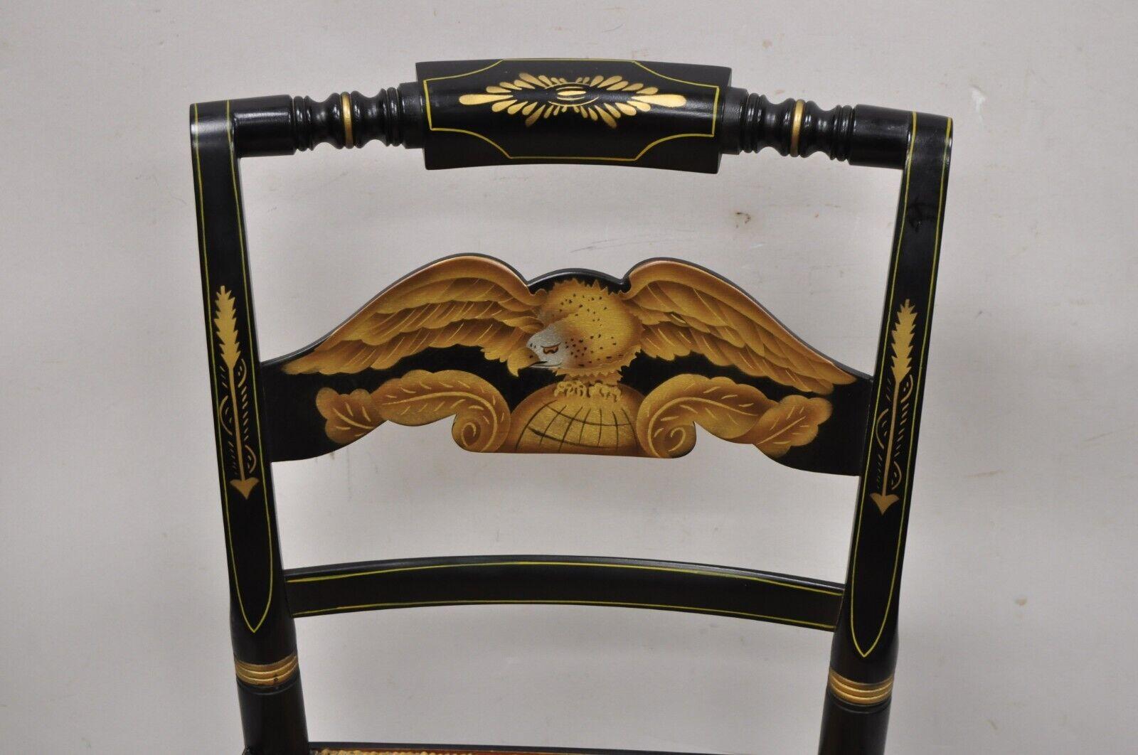 Vintage Hitchcock Black Side Chair with Gold Eagle Rope Cord Seat 4