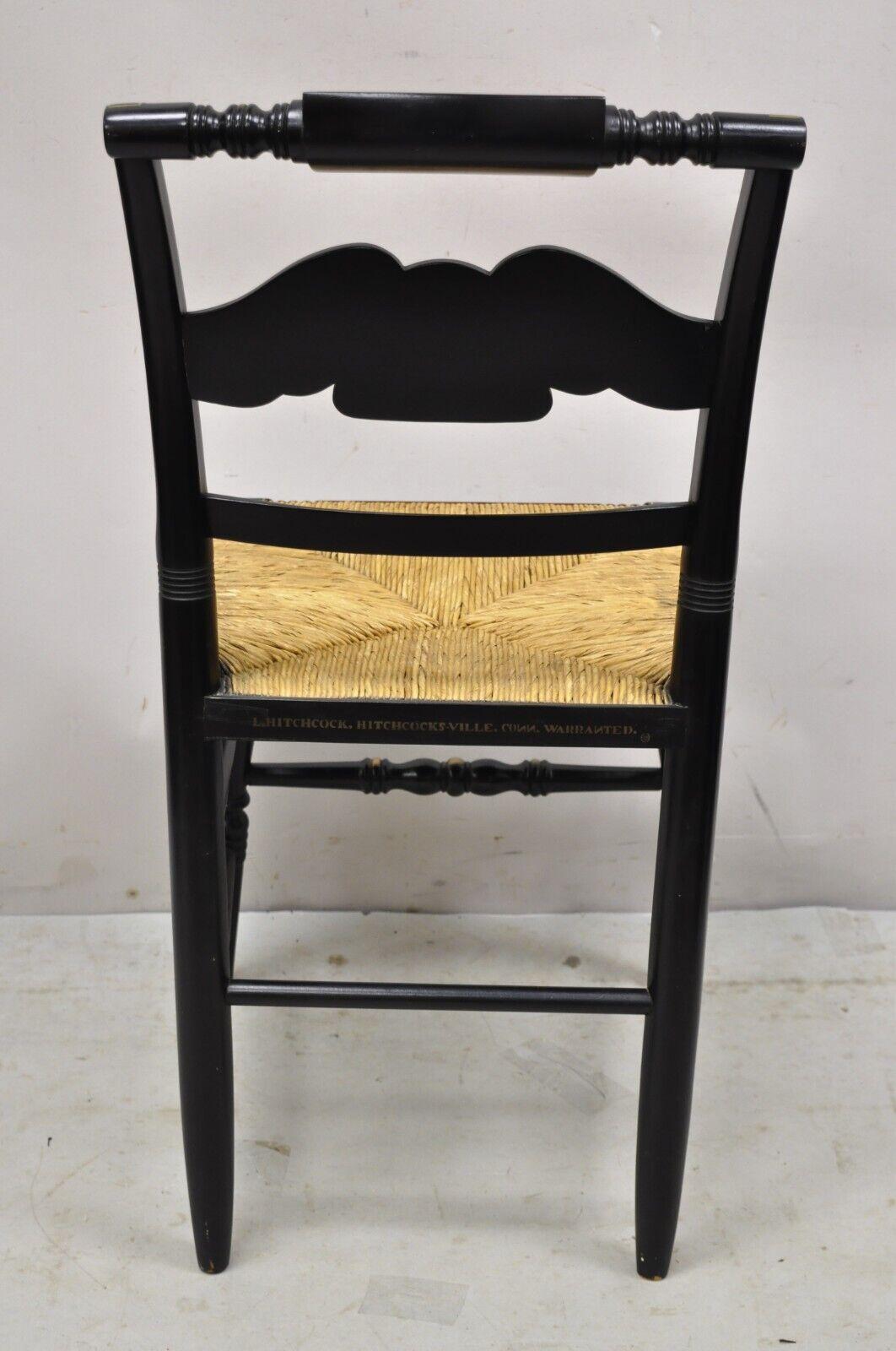 Wood Vintage Hitchcock Black Side Chair with Gold Eagle Rope Cord Seat