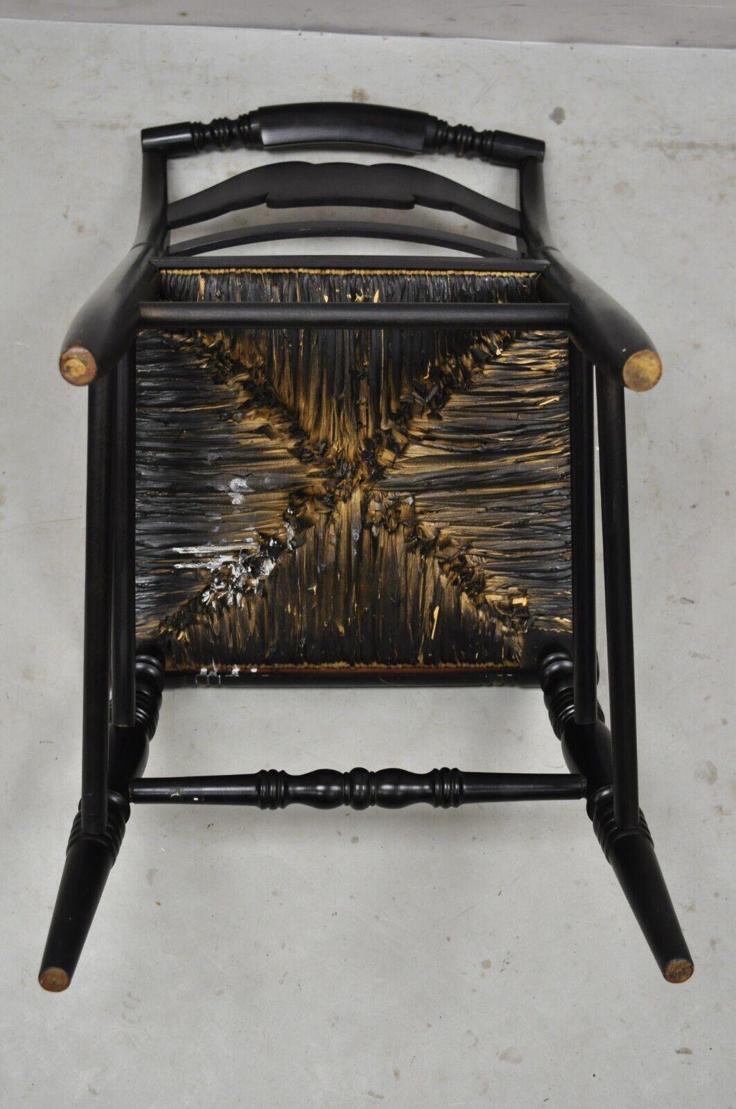 Vintage Hitchcock Black Side Chair with Gold Eagle Rope Cord Seat 2