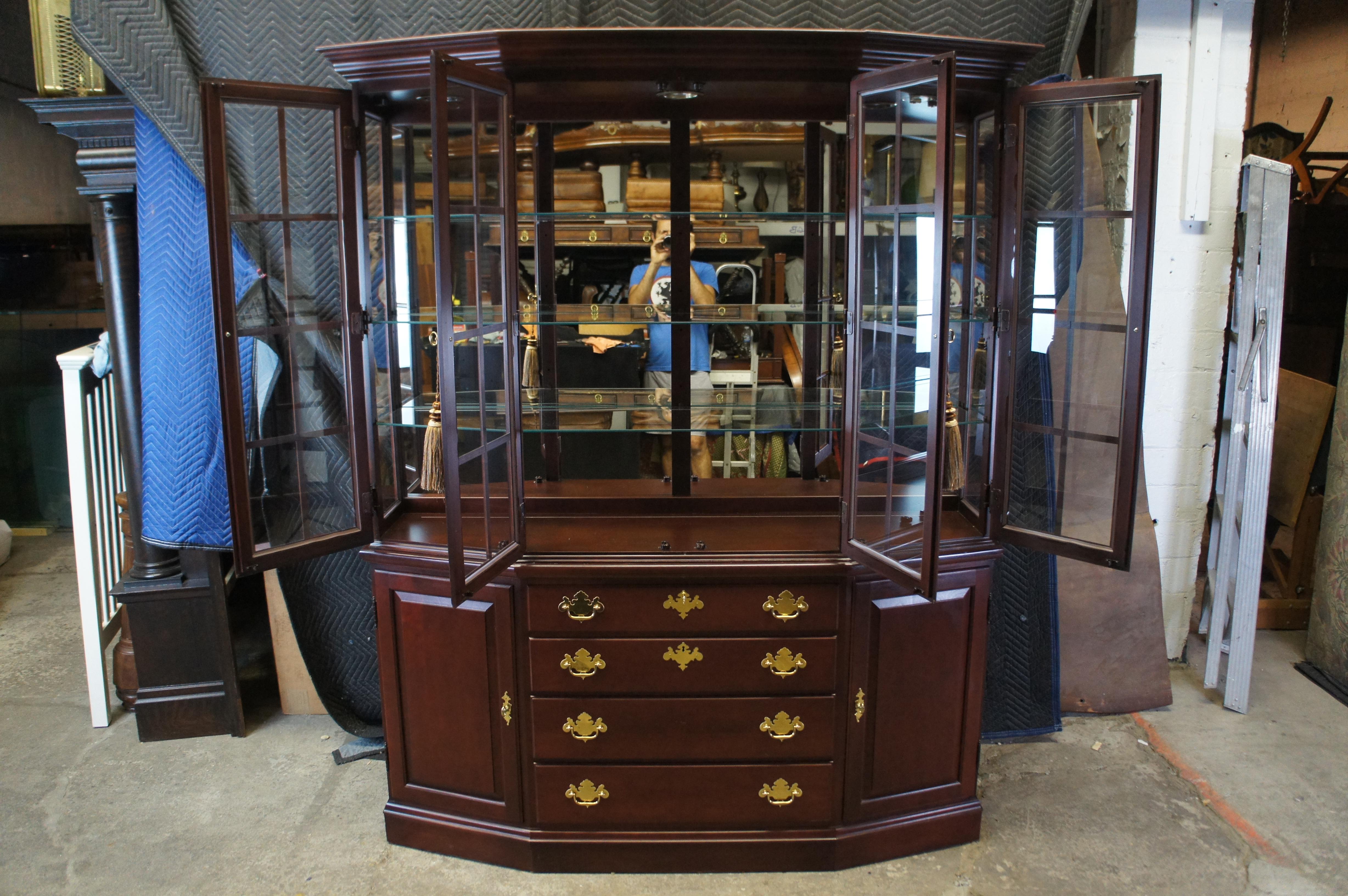 Vintage Hitchcock Colonial Cherry Illuminated China Curio Display Cabinet Hutch 3