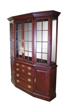Vintage Hitchcock Colonial Cherry Illuminated China Curio Display Cabinet Hutch