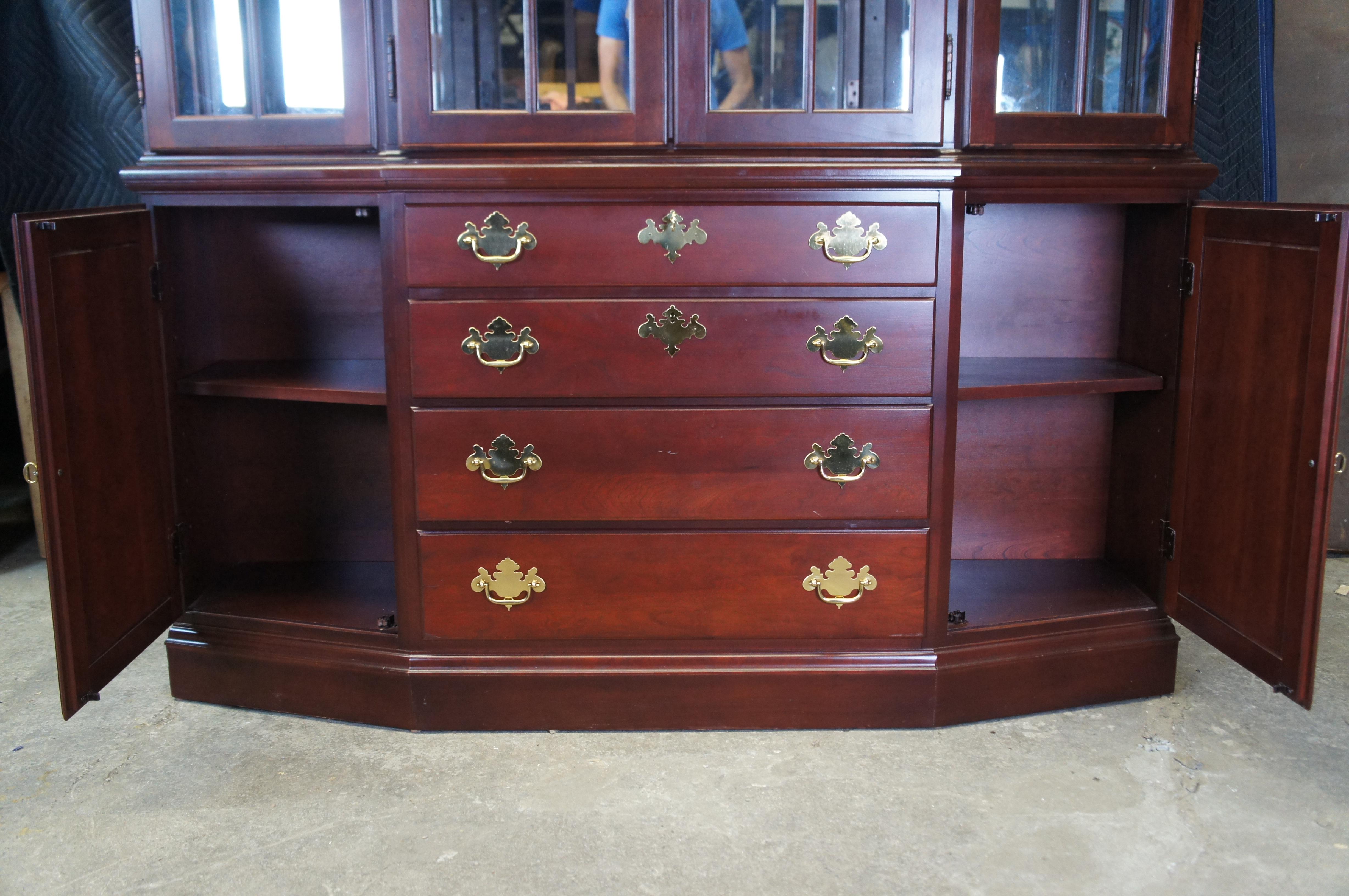 Colonial Revival Vintage Hitchcock Colonial Cherry Illuminated China Curio Display Cabinet Hutch