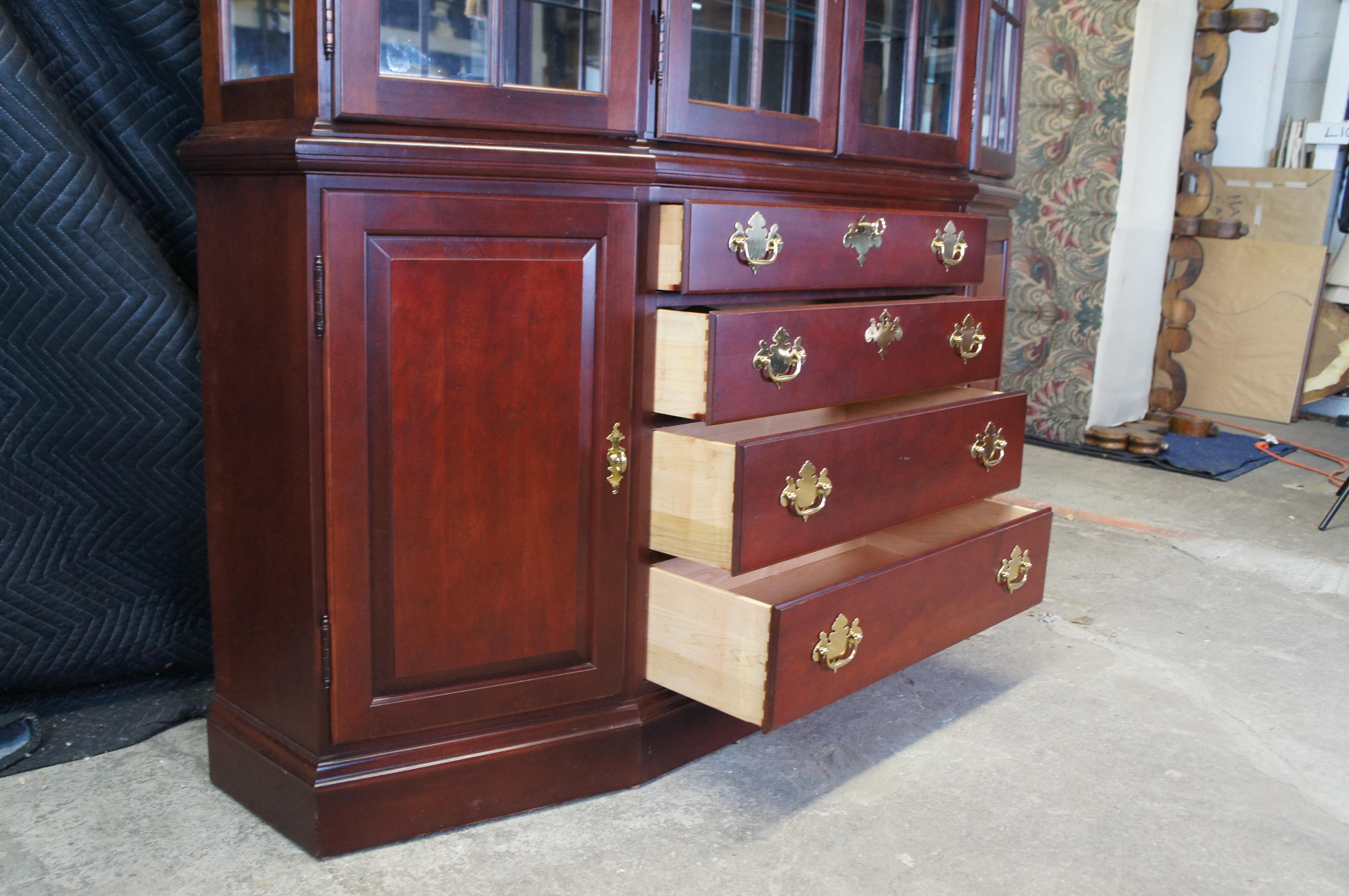 Vintage Hitchcock Colonial Cherry Illuminated China Curio Display Cabinet Hutch 2