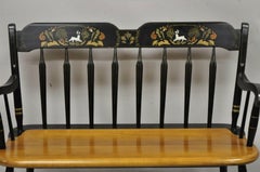Vintage Hitchcock Deacon Arrow Back Bench Black Maple Birch Stencil Ethan Allen