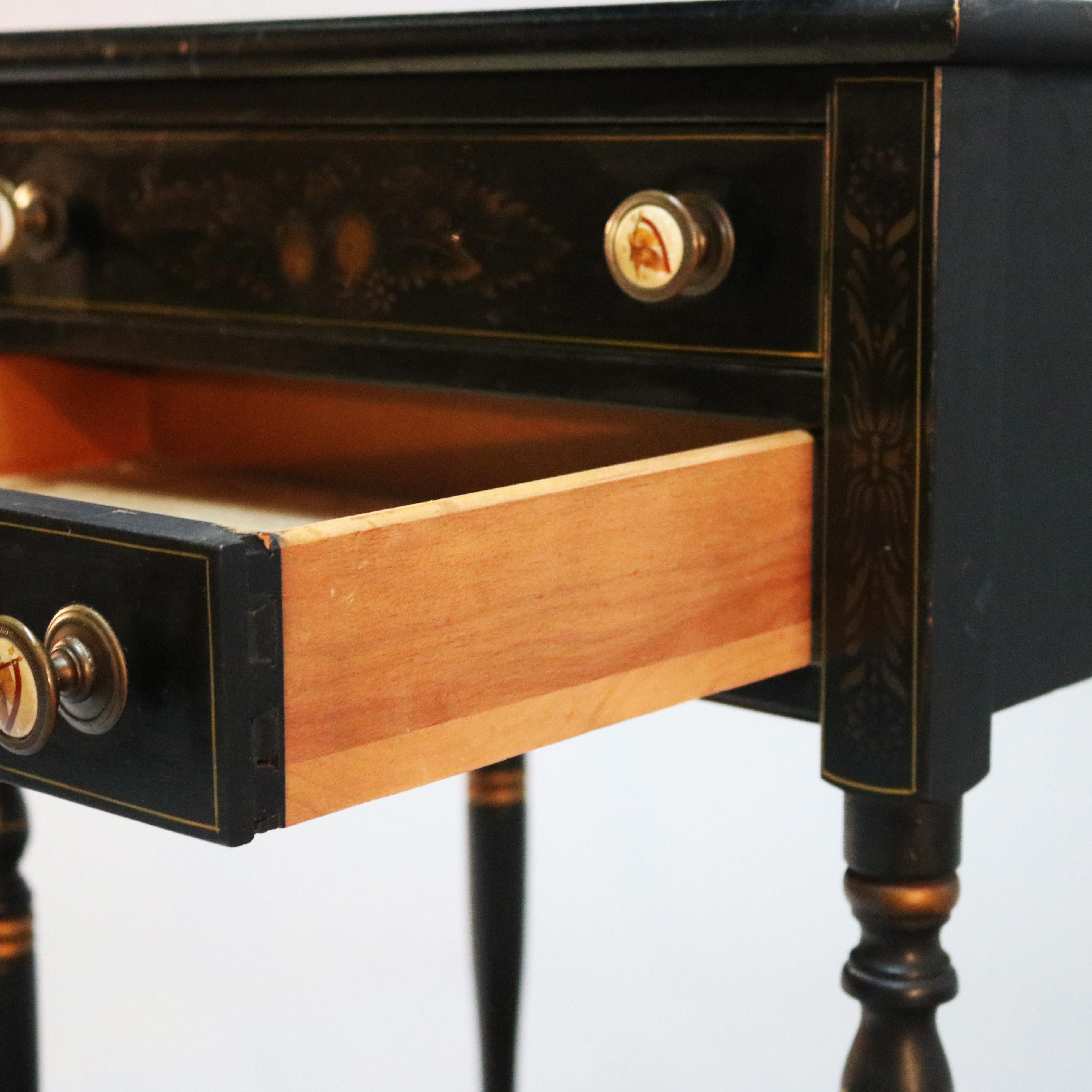 Vintage Hitchcock Parcel-Gilt and Paint Decorated Ebonized Side Table circa 1950 4
