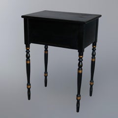 Vintage Hitchcock Parcel-Gilt and Paint Decorated Ebonized Side Table circa 1950