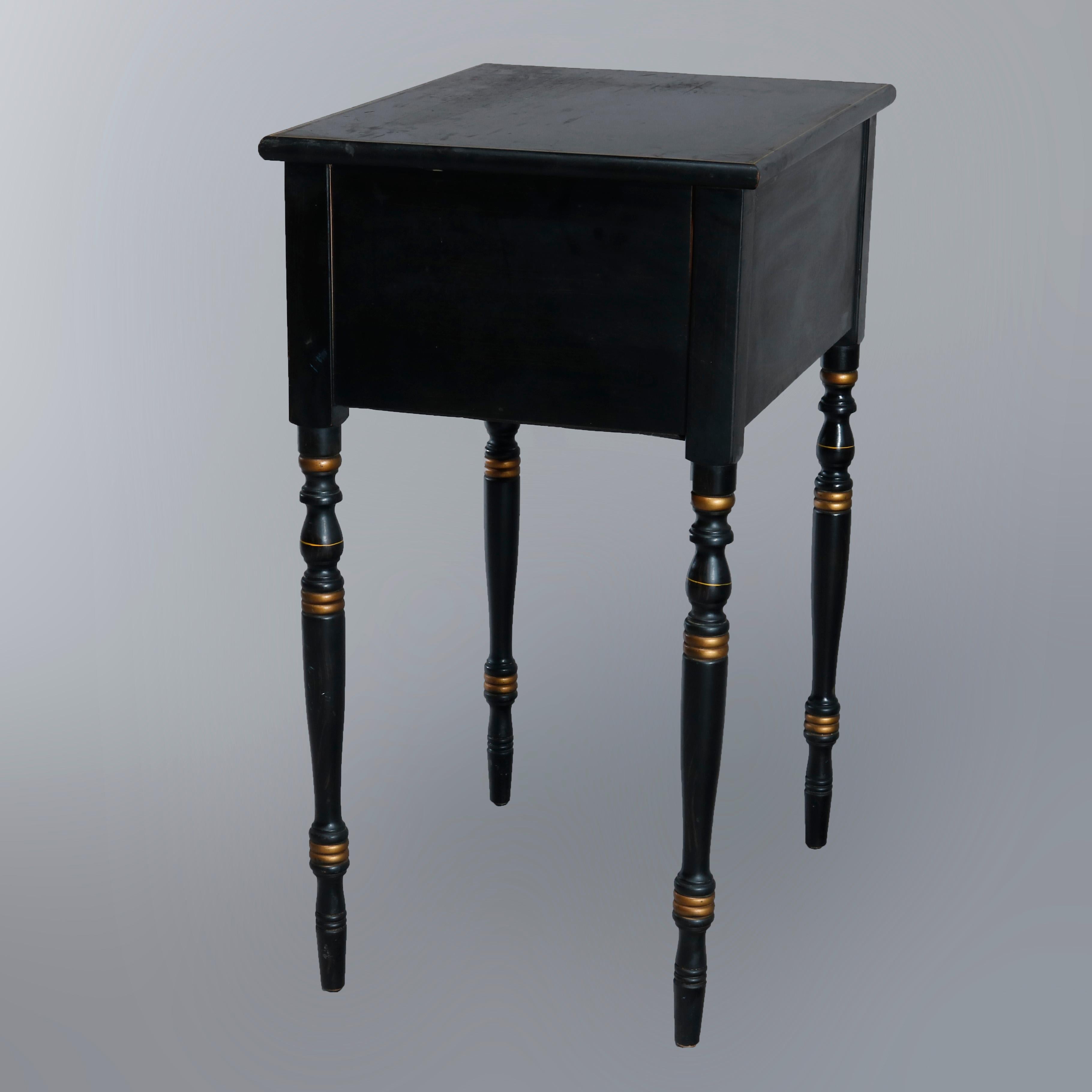 American Vintage Hitchcock Parcel-Gilt and Paint Decorated Ebonized Side Table circa 1950