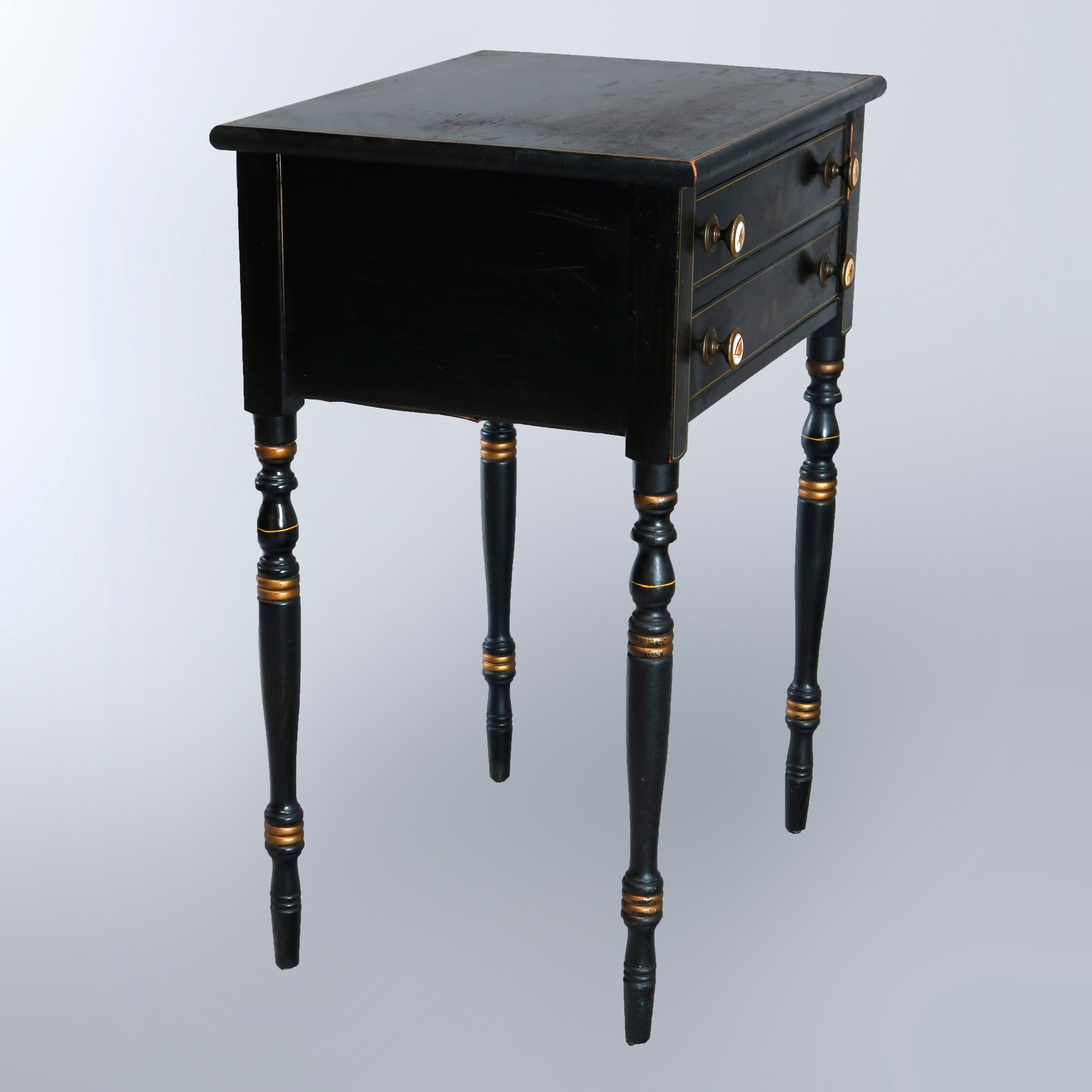 Vintage Hitchcock Parcel-Gilt and Paint Decorated Ebonized Side Table circa 1950 In Good Condition In Big Flats, NY