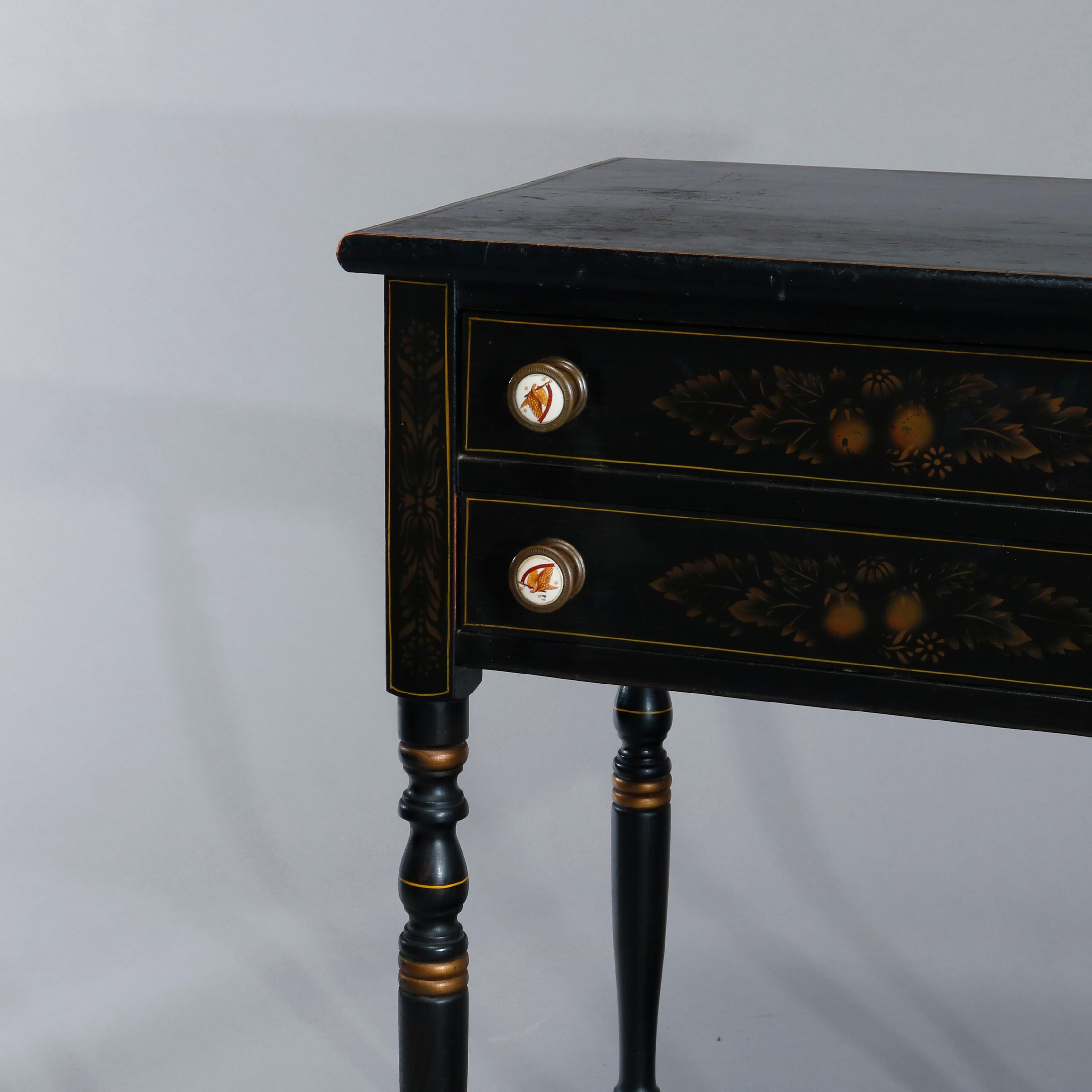 20th Century Vintage Hitchcock Parcel-Gilt and Paint Decorated Ebonized Side Table circa 1950