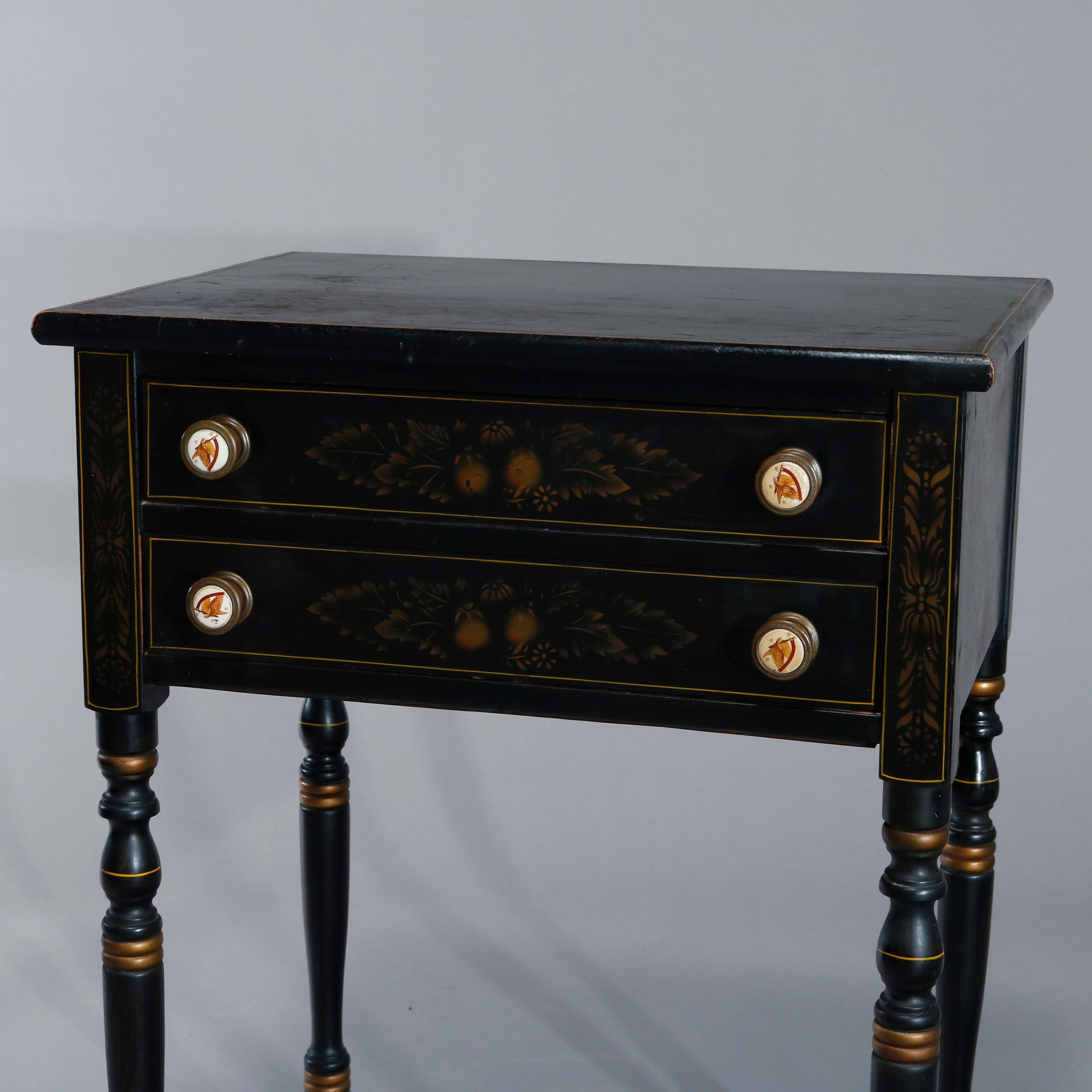Wood Vintage Hitchcock Parcel-Gilt and Paint Decorated Ebonized Side Table circa 1950