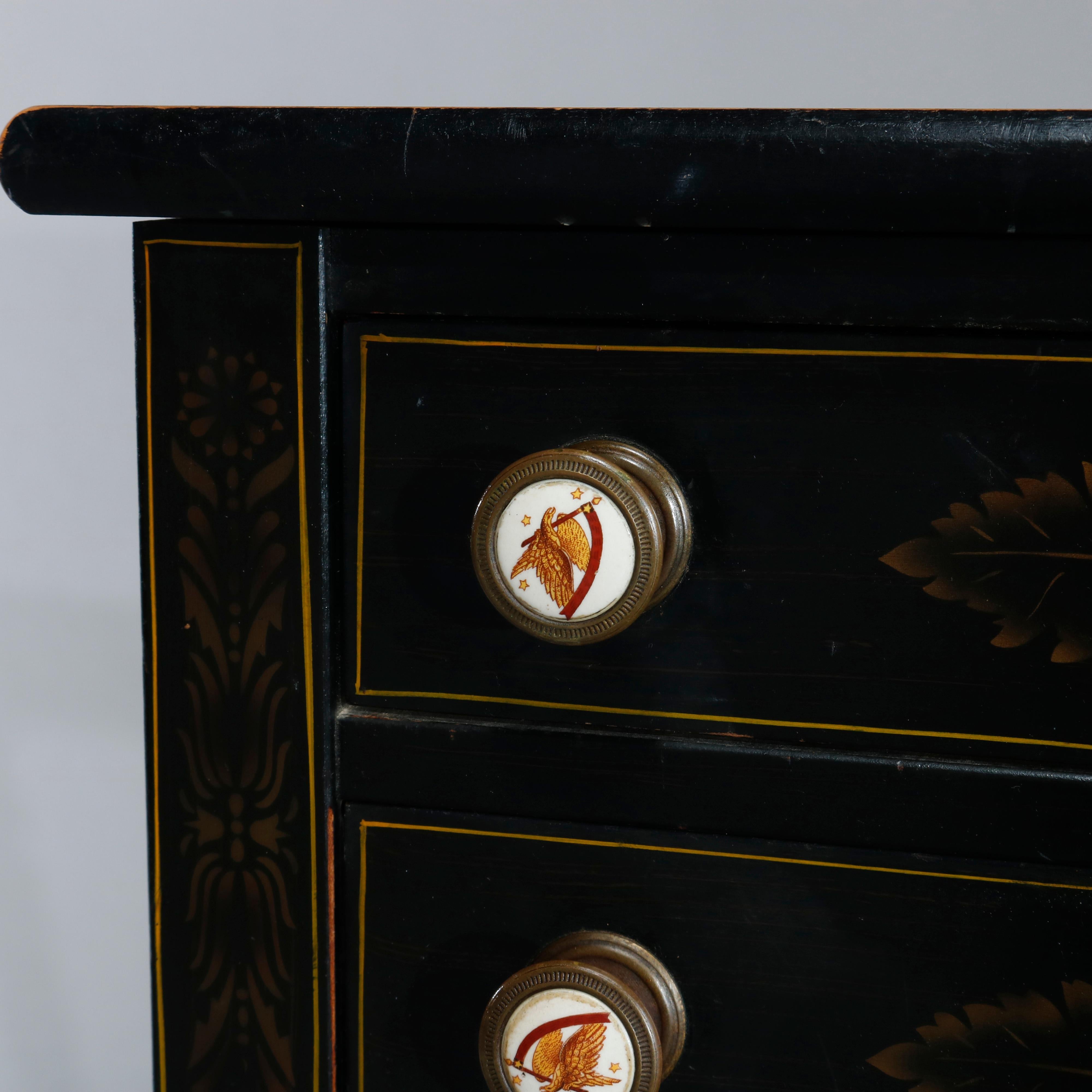 Vintage Hitchcock Parcel-Gilt and Paint Decorated Ebonized Side Table circa 1950 1