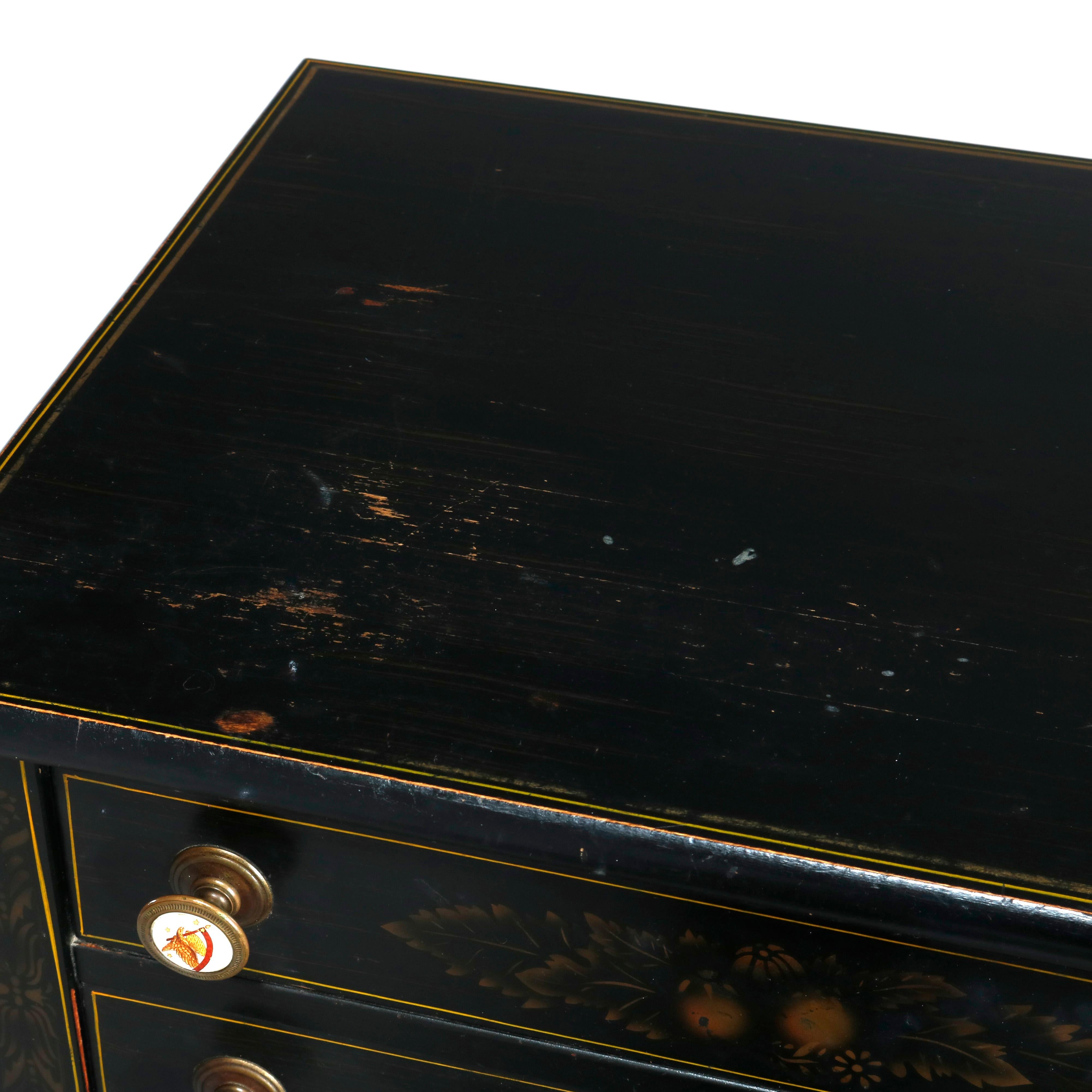 Vintage Hitchcock Parcel-Gilt and Paint Decorated Ebonized Side Table circa 1950 2