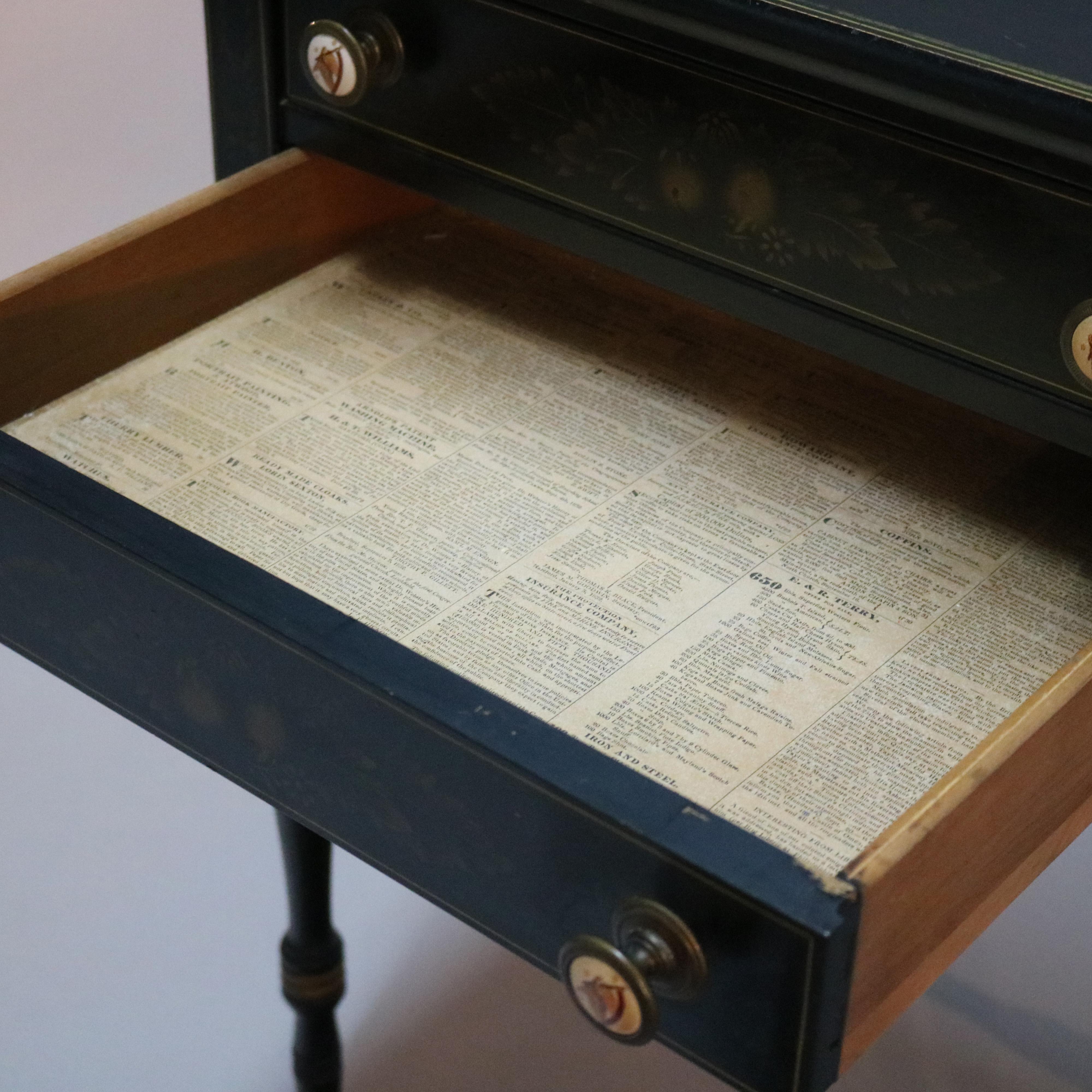 Vintage Hitchcock Parcel-Gilt and Paint Decorated Ebonized Side Table circa 1950 3