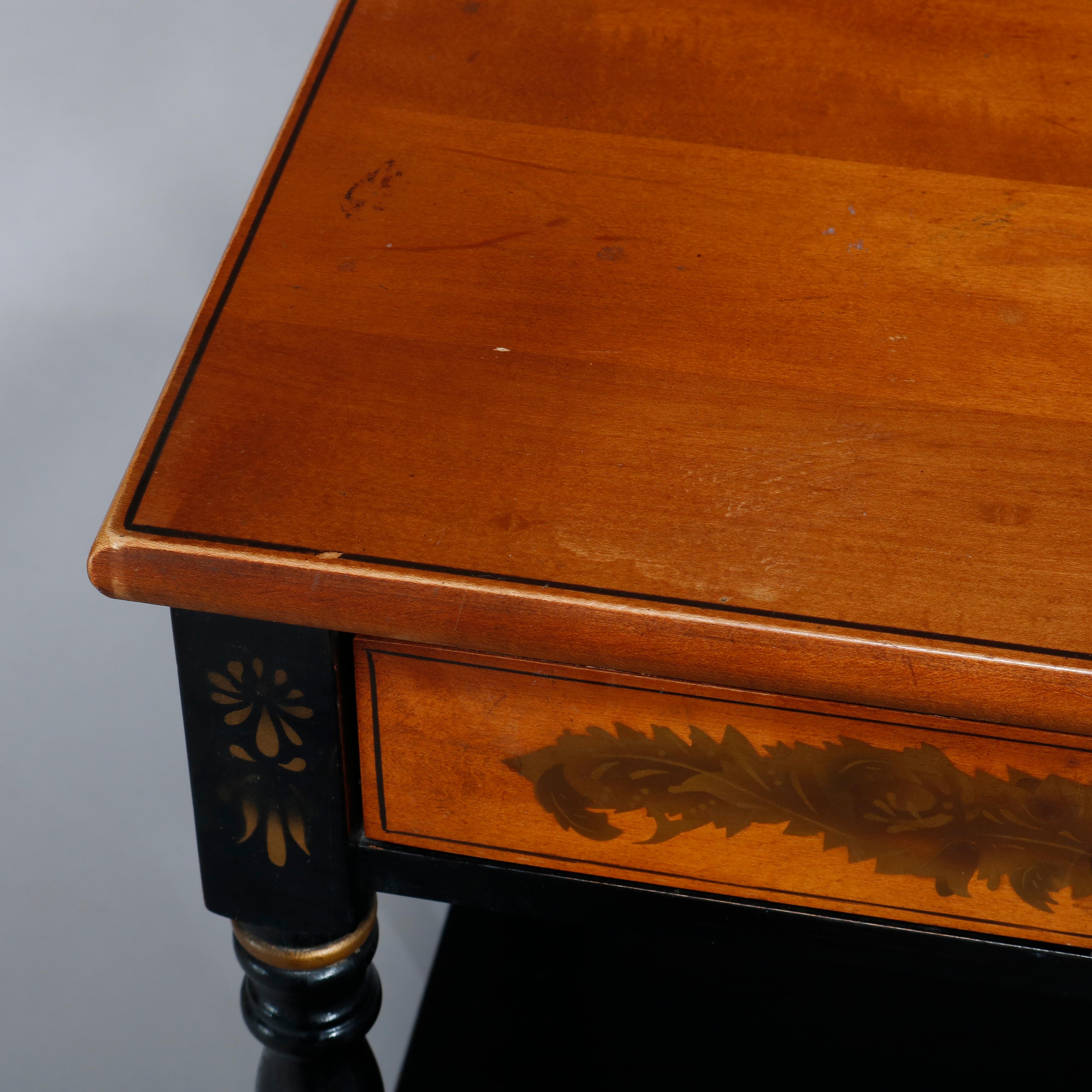 Vintage Hitchcock Stenciled and Gilt Ebonized Two Drawer Side Table, circa 1950 1