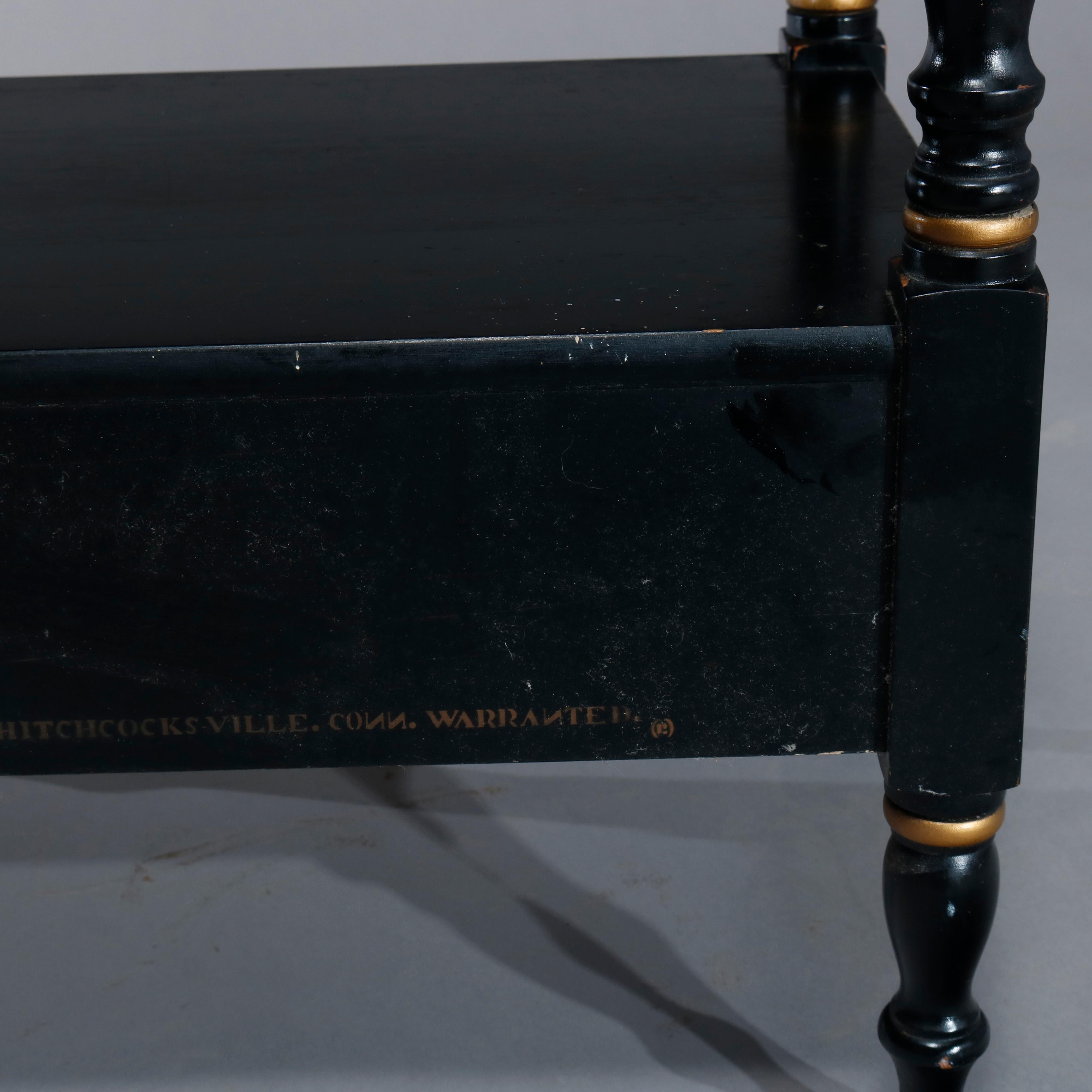 Vintage Hitchcock Stenciled and Gilt Ebonized Two Drawer Side Table, circa 1950 8