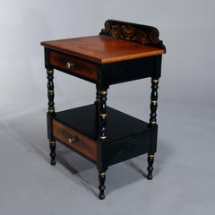 Vintage Hitchcock Stenciled and Gilt Ebonized Two Drawer Side Table, circa 1950