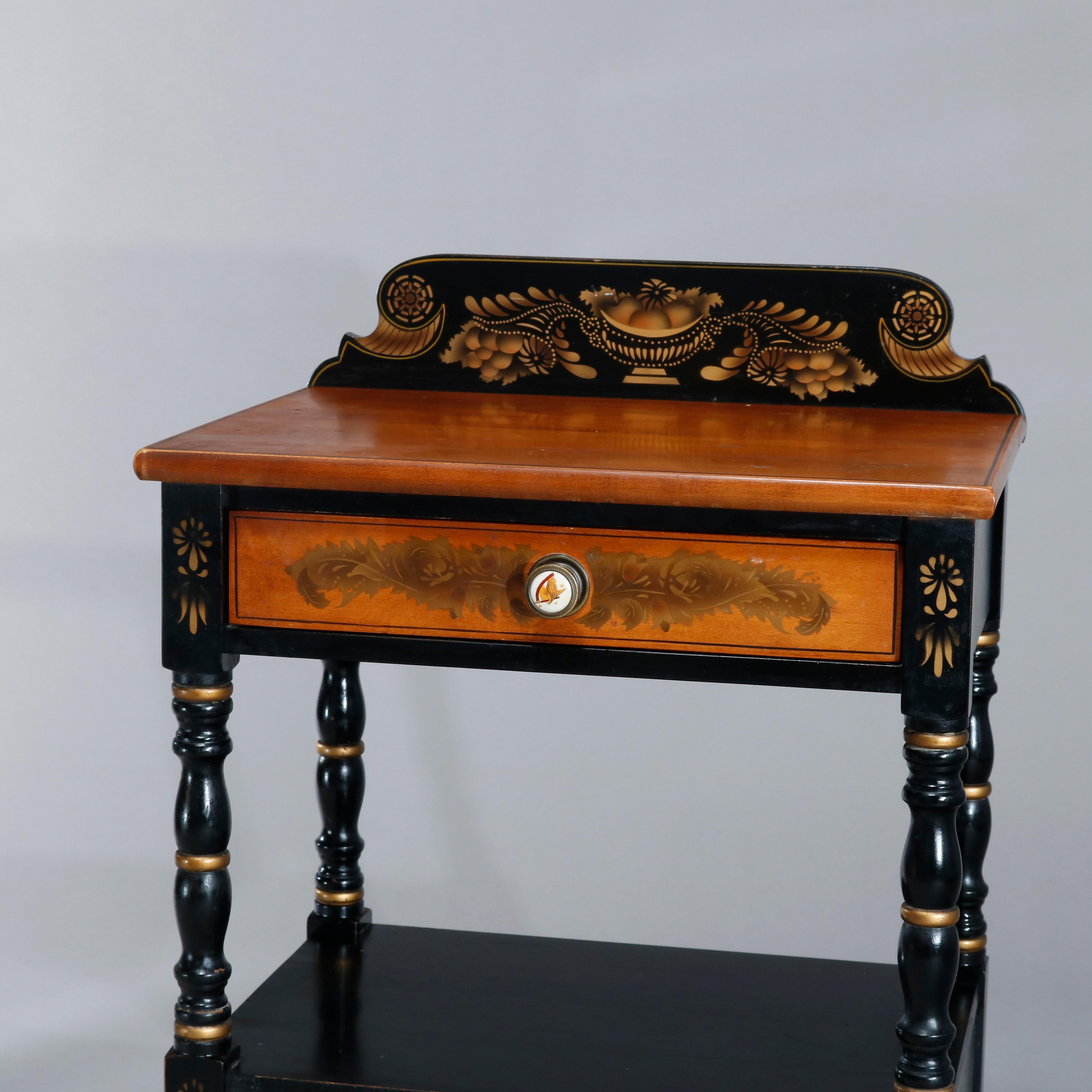 American Vintage Hitchcock Stenciled and Gilt Ebonized Two Drawer Side Table, circa 1950
