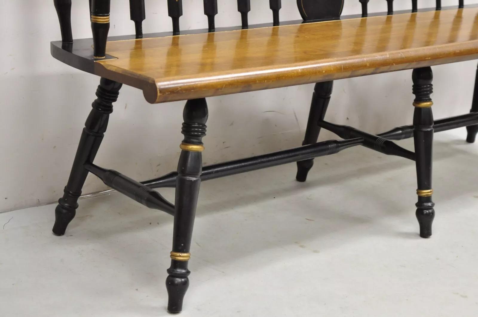 Banco Windsor Vintage Estilo Hitchcock Madera de Arce 6 Patas Colonial Stencil Negro 5