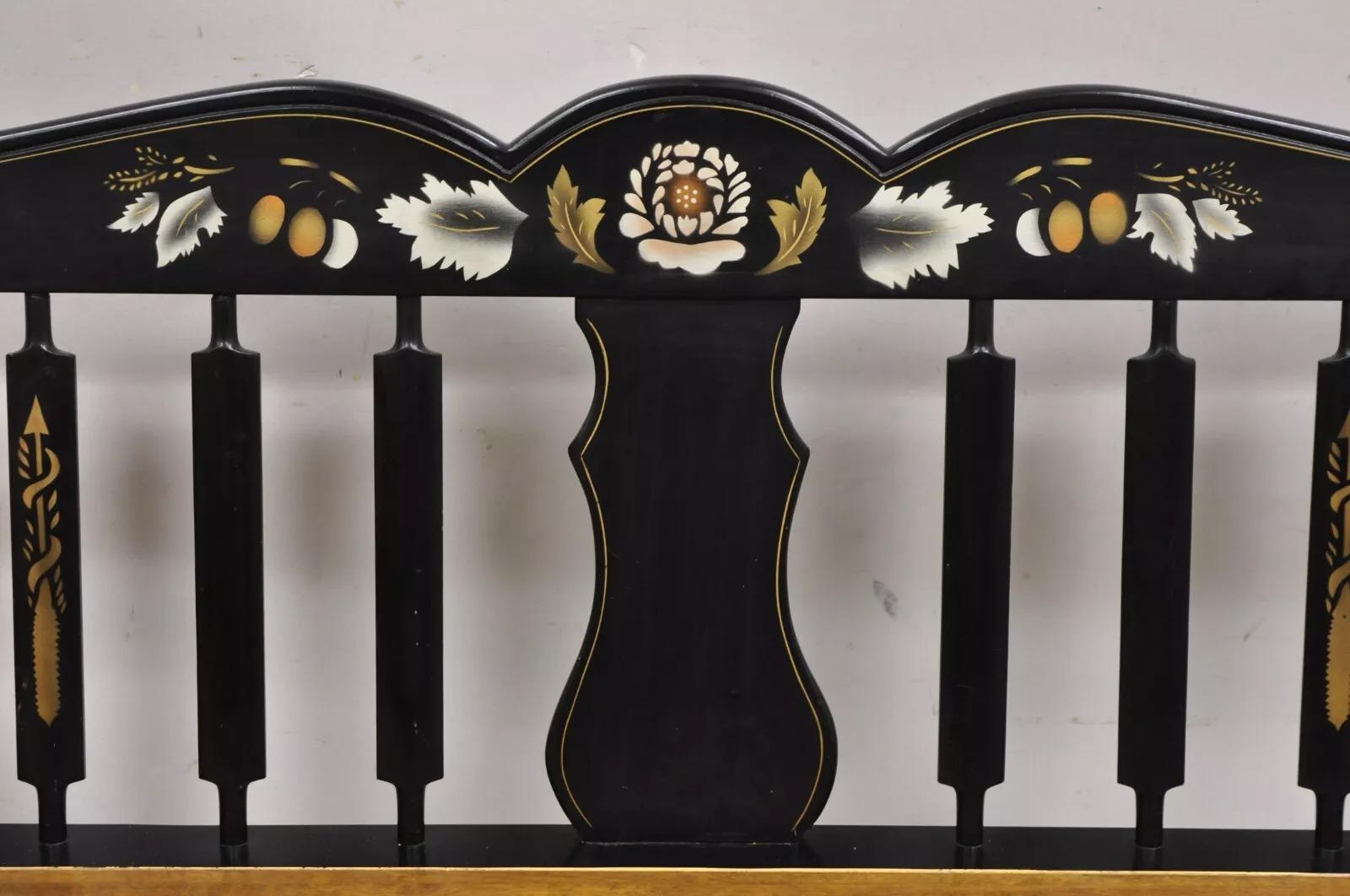 Banco Windsor Vintage Estilo Hitchcock Madera de Arce 6 Patas Colonial Stencil Negro Desconocido