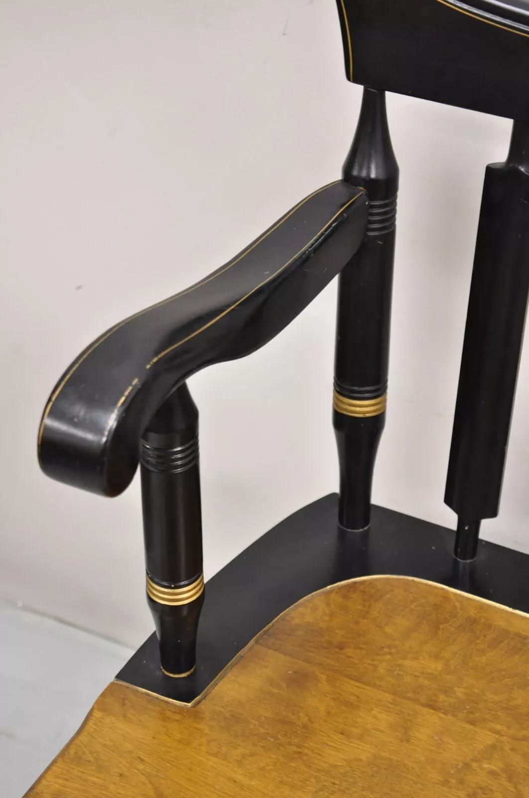 Banco Windsor Vintage Estilo Hitchcock Madera de Arce 6 Patas Colonial Stencil Negro siglo XX