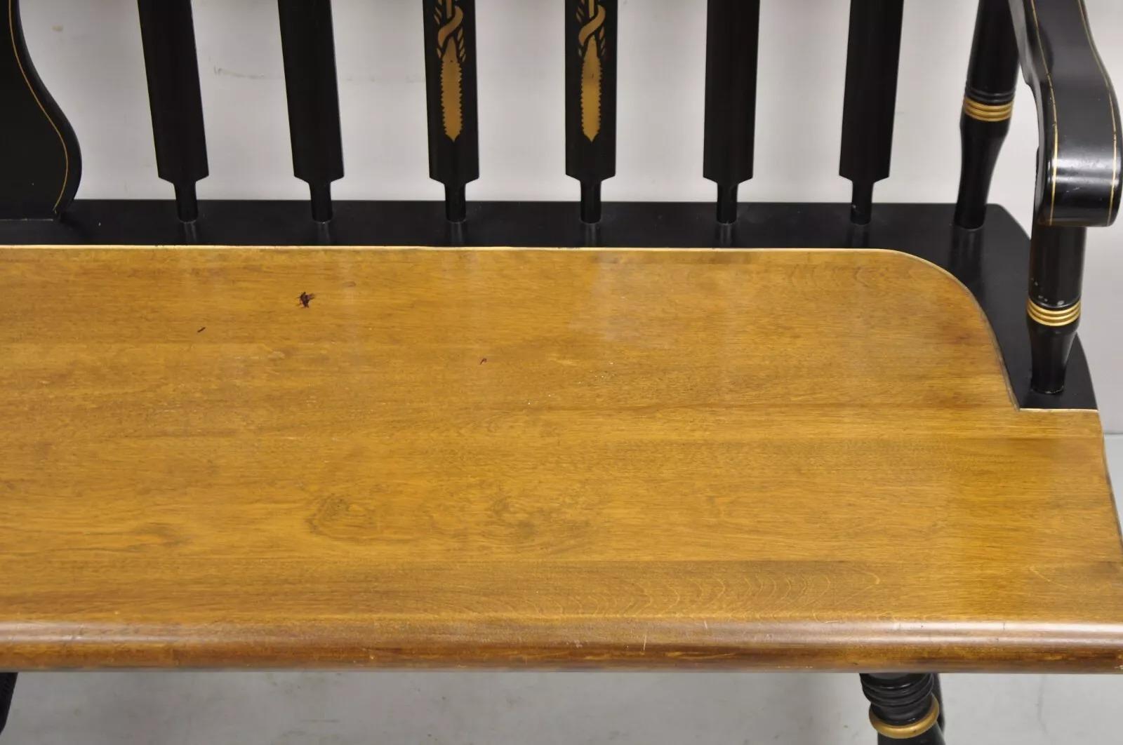 Banco Windsor Vintage Estilo Hitchcock Madera de Arce 6 Patas Colonial Stencil Negro 2