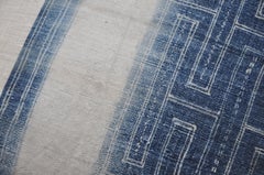 Vintage Hmong Tribe Fabric in Indigo Blue with Natural Pure Irish Linen Reverse
