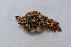 Vintage Hobe 1965 Brown Marble Cabochon Brooch