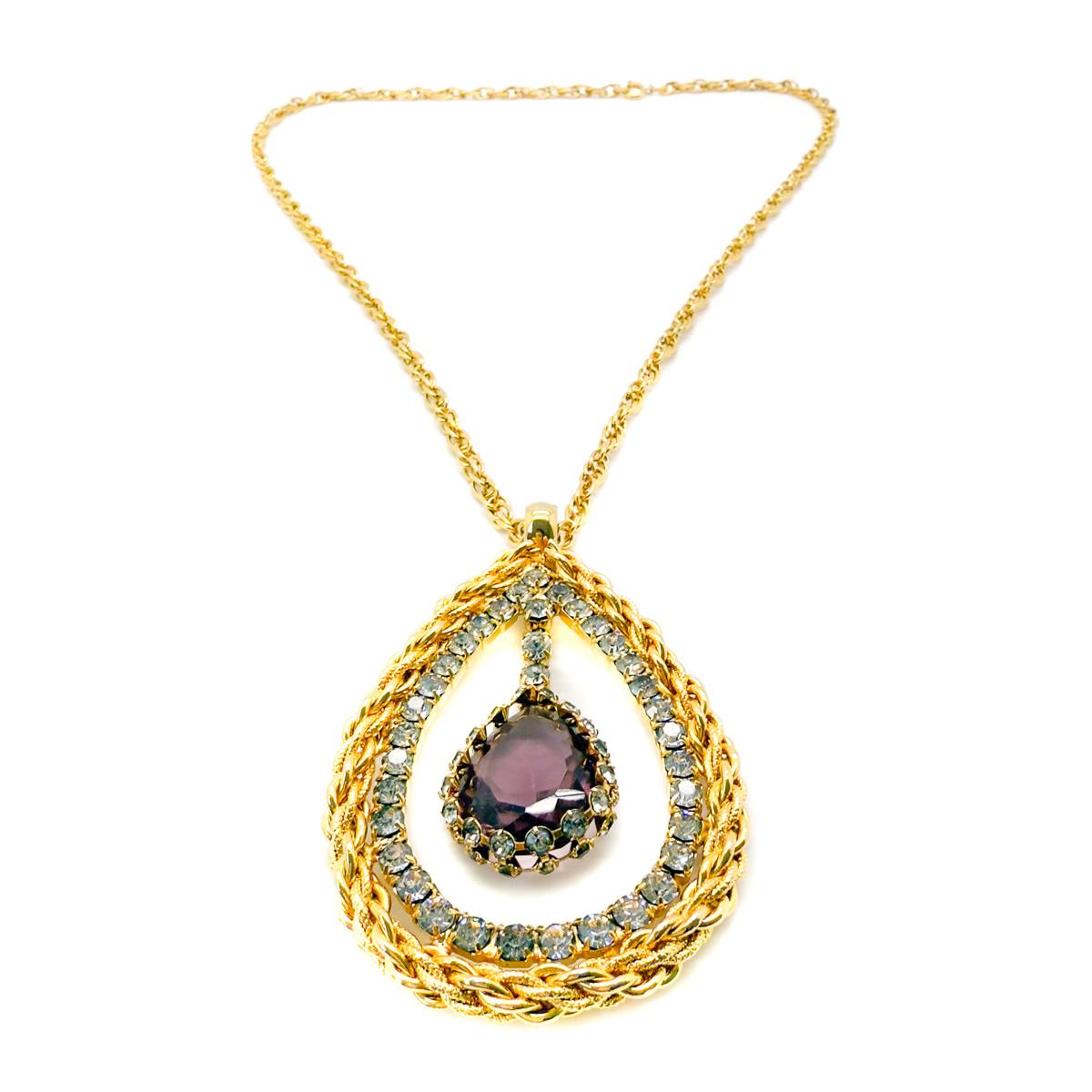 Vintage Hobé Amethyst Eye Chain Pendentif 1960s Bon état - En vente à Wilmslow, GB