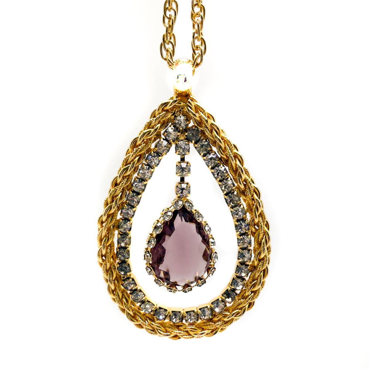 Vintage Hobé Amethyst Eye Chain Pendentif 1960s en vente 1