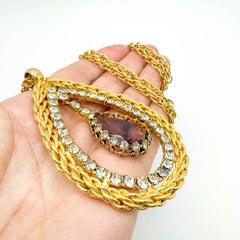 Vintage Hobé Statement Amethyst Eye Chain & Pendant Necklace 1960s