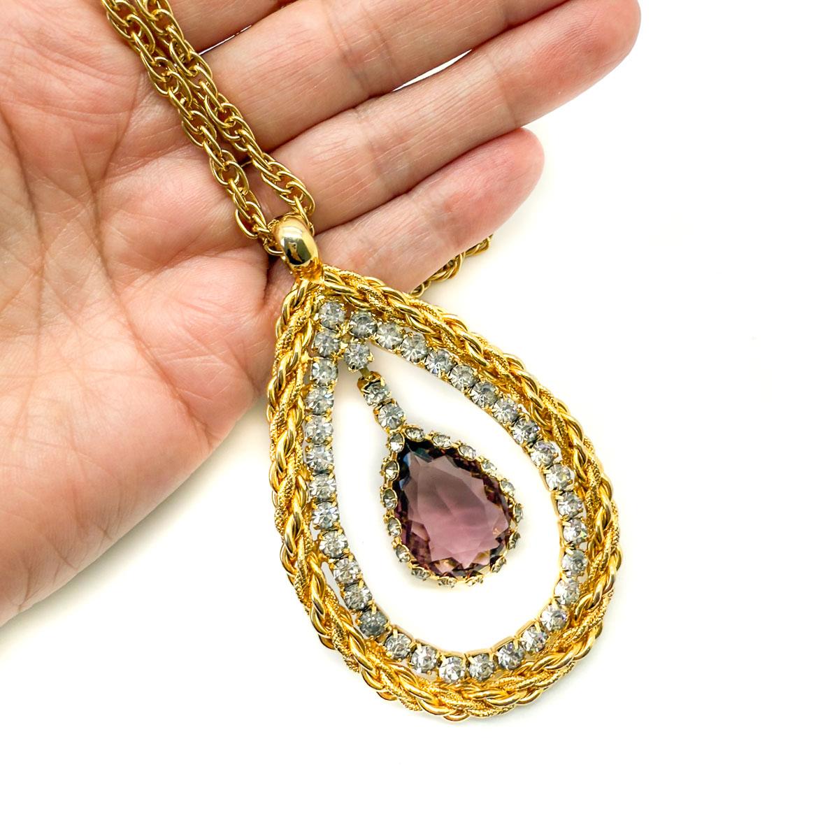 Vintage Hobé Amethyst Eye Chain Pendentif 1960s en vente 3