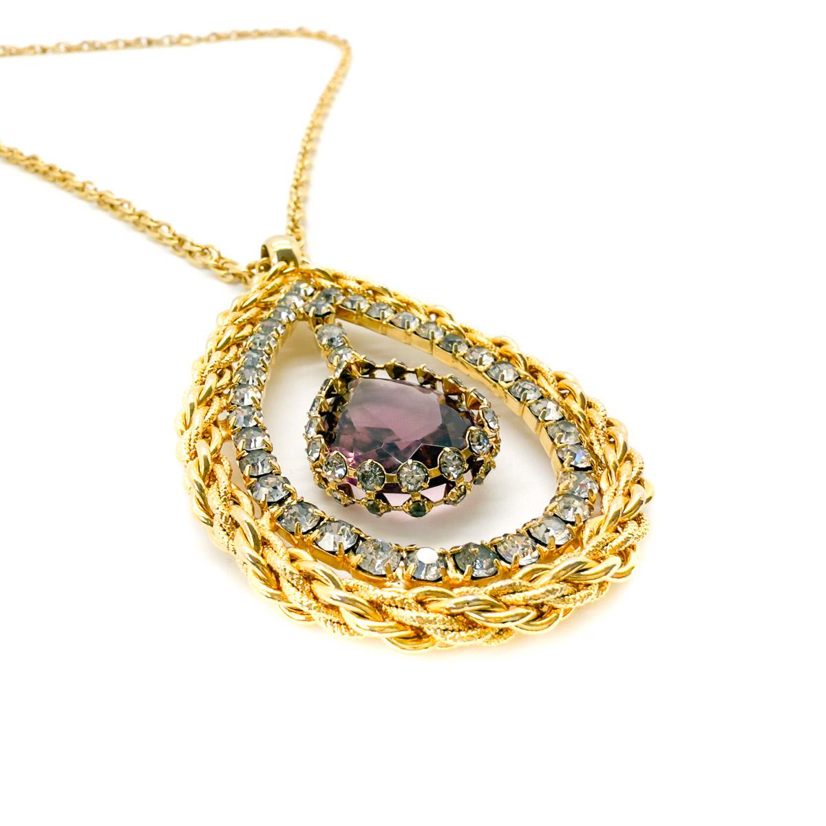 Vintage Hobé Amethyst Eye Chain Pendentif 1960s en vente 4