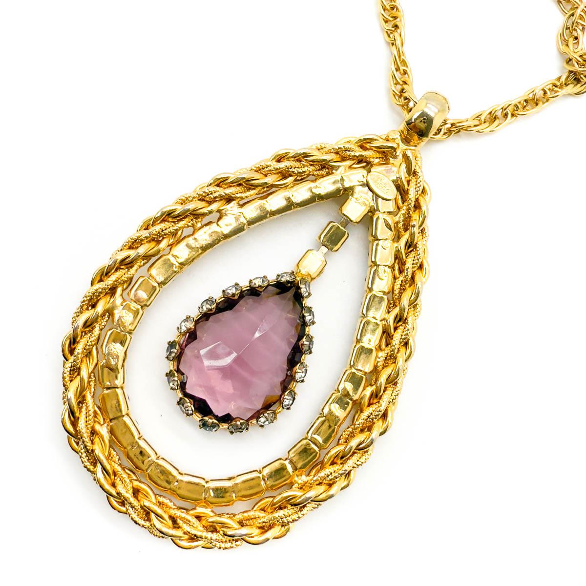 Vintage Hobé Amethyst Eye Chain Pendentif 1960s en vente 5