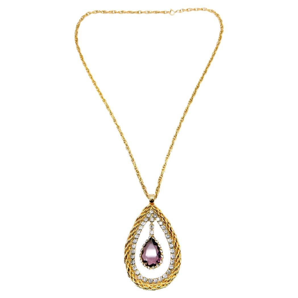 Vintage Hobé Amethyst Eye Chain Pendentif 1960s en vente